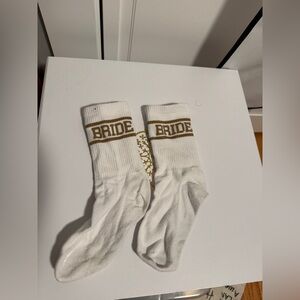 Elegant White and Gold Bride Socks